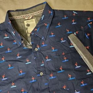 Free Planet Men's 3X Navy Blue Short Sleeve Flamingo Hawaiian Shirt Button Up‎